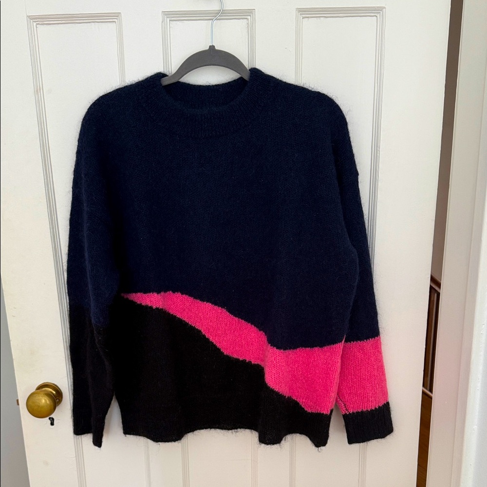 Zadig & Voltaire Dark navy, Black and Pink Crew Neck Mohair Sweater
